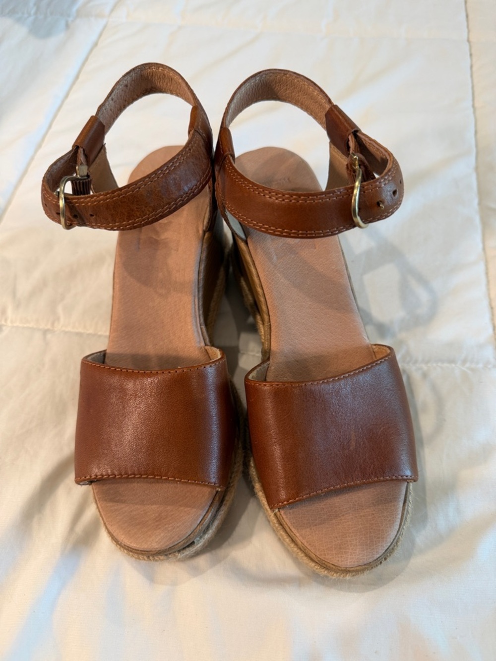 Sperry Tan Leather Espadrille Wedge Sandals with Ankle Buckle - Picture 2 of 4